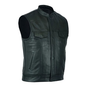 2026 Newest Design <b>Men's</b> Reversible Windproof Breathable <b>Leather</b> <b>Vest</b> With Single Button Closure Moto & Biker Style <b>Leather</b> <b>Vest</b> - Product Image 3