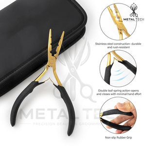 Pinzas Profesionales para Remover Extensiones de Cabello con Acabado Dorado, 3 Orificios, Agarre Ergonómico Acolchado, Herramienta para Remover Microperlas y Queratina - Product Image 2