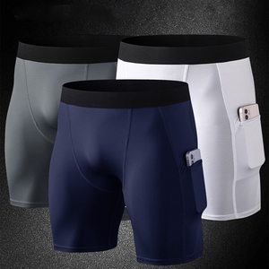 Men <b>Compression</b> <b>Shorts</b> Solid Color Spandex Polyester Quick Dry Sporty Style With Pockets Mid Waist <b>Short</b> Length - Product Image 2