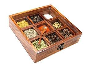 Hot Selling Item Square Wood Dry Fruits <b>Box</b> Spoon Wooden Masala <b>Box</b> Masala Dabba Container Custom Color Designer Dishwasher Safe - Product Image 5