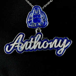 Personalizar Hiphop Moissanite colgante letra azul esmalte 925 plata esterlina VVS completo helado personalizado Moissanite colgante - Product Image 3