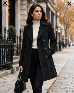 Manteau en laine à double boutonnage pour femmes |   Manteau d'hiver en mélange de laine avec col amovible en fourrure de mouton mérinos |   X Sports City 300g OEM - Product Image 4