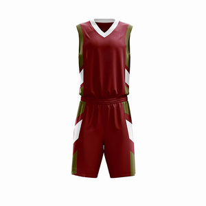 Ensemble de maillot et short de basketball personnalisé pour adultes unisexe, respirant, en polyester, rouge, vert, blanc, impression par sublimation, OEM - Product Image 1