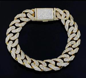 Pulsera de Cadena de Diamantes Chapada en Oro de 22K de Lujo, Corte Brillante Redondo, Microincrustaciones, Eslabones Geométricos, Estilo de Uso Diario para Hombre - Product Image 2