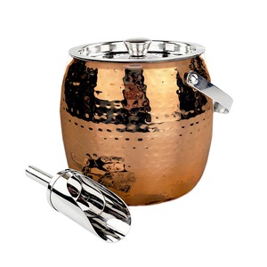 Cubo para Hielo de Acero Inoxidable Martillado con Tapa y Cuchara, Enfriador de Bebidas Redondo Resistente al Óxido - Product Image 4