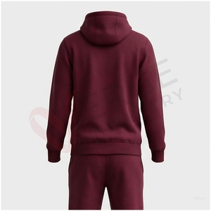 Ensemble de survêtement bordeaux à capuche pour homme, manches longues, couleur unie, coupe décontractée, idéal pour l'automne, avec logo frontal et poches latérales - Product Image 2