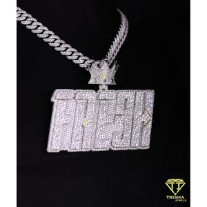 <b>Custom</b> <b>Name</b> Pendant With Crown VVS Moissanite Diamond 925 Sterling Silver Iced Out Hip Hop <b>Necklace</b> Luxury Jewelry - Product Image 2