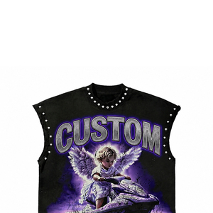 Débardeur en coton épais personnalisé, délavé vintage, avec imprimé graphique Grim Reaper clouté, style streetwear, sans manches, vierge - Product Image 5