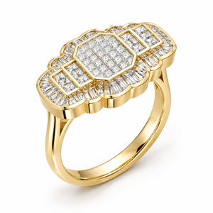 แหวนโมเสกทรงบาแกตต์สไตล์อาร์ตเดโค วินเทจ ทองคำขาว 14K เพชรเลี้ยงในห้องปฏิบัติการ แหวนค็อกเทล รับผลิตตามสั่ง (OEM) เครื่องประดับสั่งทำพิเศษ - Product Image 1