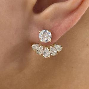 Pendientes de Diamantes Redondos y en Forma de Pera para Mujer, Oro Amarillo de 14K, Diamantes Naturales, Pendientes Delanteros y Traseros, Regalo de Lujo para Novia - Product Image 1