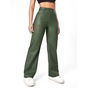 Pantalon crayon en cuir véritable pour femme, décontracté, taille haute, enduit de PU, imperméable, longueur intégrale, hiver - Product Image 5