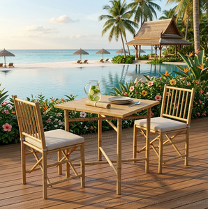 Modern Eco-friendly <b>Bamboo</b> Dining <b>Table</b> with Knock-down Design for Home Kitchen Hotel Villa Courtyard Use - Product Image 1