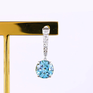 Pendientes de Aro con Diamantes Cultivados en Laboratorio, Color Azul Intenso, Certificados por IGI, Oro de 10K, 14K, 18K, Joyería Fina de Lujo para Regalo de Boda o Fiesta - Product Image 4