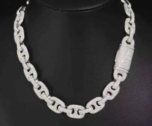 Collier chaîne à maillons en argent 925 et moissanite, plaqué or, style cubain, pour homme et femme, idéal pour les fêtes et mariages - Product Image 1