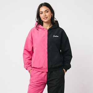 2026 <b>Lightweight</b> <b>Women's</b> Nylon Full Zip Hoodie Oversized Breathable Two Tone Casual <b>Hooded</b> <b>Jacket</b> - Product Image 1
