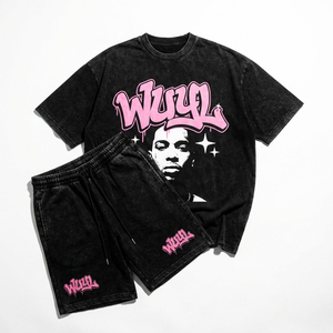 OEM Acid Wash Graphic Men's Streetwear T-<b>Shirt</b> and Shorts Set <b>Y2K</b> Urban Oversized Heavyweight Cotton Tracksuit Summer Outfit - Product Image 1