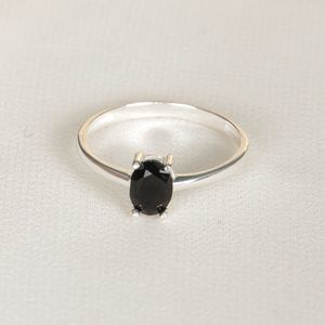 Minimalist <b>Black</b> Obsidian Oval <b>Ring</b> 925 Sterling Silver Birthstone Jewelry For Women Elegant Stackable Gift - Product Image 2