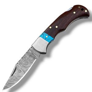 Couteaux pliants haut de gamme avec lame en acier à motifs, manche courbé et étui de rangement en cuir pour le camping en plein air et les tâches utilitaires - Product Image 1