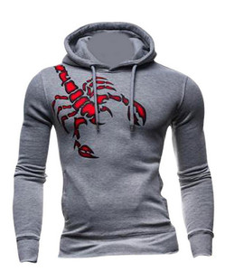 Sudadera con Capucha Azul Oscuro para Hombre con Estampado de Escorpión Rojo, Corte Ajustado, Informal, de Punto, de Poliéster, para Otoño - Product Image 4