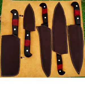 Ensemble de couteaux de chef professionnels en acier inoxydable fabriqués à la main par Ahmad Fabric, 5 pièces, manche en résine, étui en cuir, design moderne, personnalisable - Product Image 5