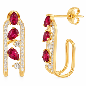Gold Plated Pear Ruby <b>Dangle</b> <b>Earrings</b> For Women 925 Sterling <b>Silver</b> CZ July Birthstone Jewelry - Product Image 1