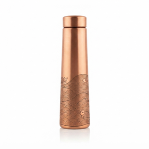 Handmade <b>Copper</b> <b>Water</b> <b>Bottle</b> with Engraved Lotus Wave Design, Ayurvedic Reusable <b>Copper</b> <b>Bottle</b>, Metal Drinkware, <b>Wholesale</b> OEM - Product Image 1