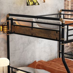 Letto a Castello in Metallo XL Smontabile con Ringhiere di Sicurezza Industriali per Adolescenti Nero-Vecchio SKU W2580S00007 - Product Image 5