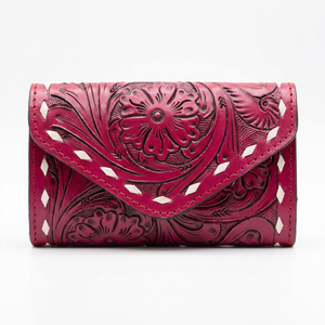 2026 Handmade Genuine <b>Leather</b> Bohemian Floral Embossed Multi-Card Slot Wallet Fold Short Length Portable RFID Blocking Daily Use - Product Image 1