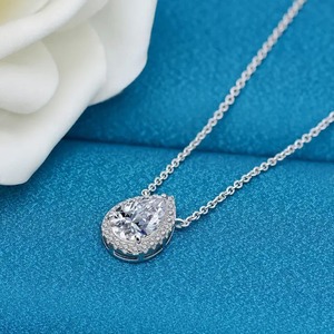 Nuevo Diseño, Collar Elegante con Halo de Moissanita de 3.0 Quilates, Corte Pera, Plata de Ley 925, Chapado en Oro Blanco de 18K, 400mm (+50mm) - Product Image 5
