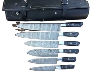 Ensemble de couteaux de chef japonais en acier inoxydable forgé à la main, 5 pièces, manche en bois Pakka, outils de découpe écologiques pour la cuisine - Product Image 2