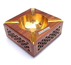 Square Aluminum Ashtray Brass Top Jaali Work Sides Premium Handcrafted Smokeless Design American Style Carved for Home - Product Image 1