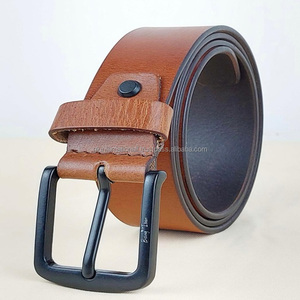 Cinturón informal de cuero genuino de grano completo de tendencia superior para hombres con hebilla de una sola punta de latón ajustable sólido - Product Image 5