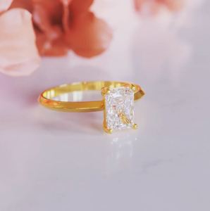 Elegante Anillo de Compromiso y Boda con Moissanita de Corte Radiante, Plata de Ley 925, Chapado en Oro Rosa - Product Image 3