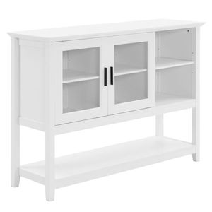 Credenza Classica Bianca Trasparente con Ante Scorrevoli 130*38*89.2cm, Doppia Porta, 2 Scomparti Interni, Ripiano Inferiore - Product Image 5