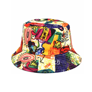 Chapeau Bob Multicolore Graffiti Pop Art en Toile de Qualité Légère et Pliable – Idéal pour Festivals et Activités de Plein Air - Product Image 1