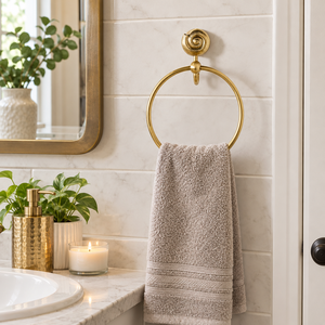 Porte-serviettes mural en laiton doré motif spirale coquillage, support unique pour serviettes de toilette, accessoires de salle de bain décoratifs de luxe - Product Image 2
