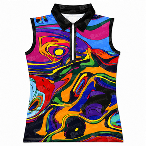 Camiseta de Golf para Mujer al Mejor Precio, Sin Mangas, Estampado Abstracto, Cierre Frontal con Cremallera, Deportiva, de Secado Rápido, 100% Poliéster Tejido - Product Image 2