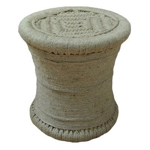 Handcrafted Wooden Jute Stool with Folk Art Design - Wholesale from India - Product Image 2