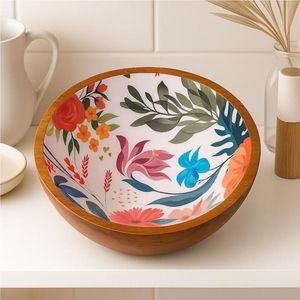 Bol en bois avec revêtement émaillé alimentaire personnalisé avec logo - Bol à salade en bois durable avec motif coloré - Bols en bois de manguier naturel - Product Image 6