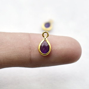 Natural Amethyst Pear Pendant Gold Plated Bezel <b>Set</b> Charm Birthstone Earring Wholesale Jewelry Connector Sold Per <b>Pc</b> - Product Image 4
