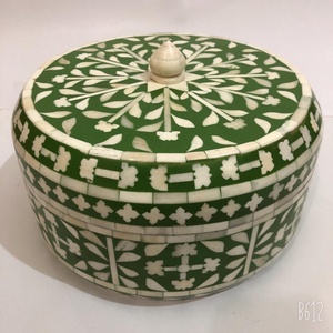 Bone Inlay Mother of <b>Pearl</b> and Wood Inlay Resin Round <b>Grey</b> Hot Pot Box in Indian Manufacturing Unit - Product Image 5