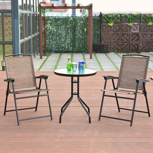 3-Piece Bistro Patio Garden Furniture Set Round <b>Table</b> and Folding Chairs for Outdoor Use - Product Image 4
