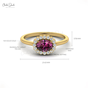 แหวนเพชรธรรมชาติ I1-I2 ความสะอาดระดับ G-H ขนาด 1 มม. ประดับด้วยโรโดไลต์การ์เนตทรงรีในตัวเรือนทองคำแท้ 14k พร้อมใบรับรอง IGI เหมาะสำหรับเป็นแหวนหมั้น - Product Image 6