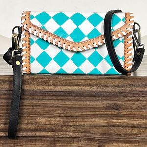 New Stylish Handmade Cowhide Leather Crossbody Bag Checkered Pattern Shoulder Purse <b>Adjustable</b> <b>Strap</b> Clutch Perfect for Women's - Product Image 4