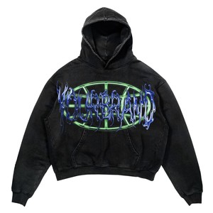 เสื้อฮู้ดดี้ผู้ชาย 420 GSM ผ้าฝ้ายผสมโพลีเอสเตอร์ พรีเมียม ฟลีซ แอซิดวอช สีดำ ทรงโอเวอร์ไซส์ พิมพ์ลายพัฟ พิมพ์สกรีน ปักโลโก้ตามสั่ง - Product Image 1