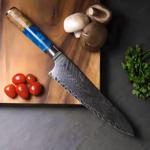 Ensemble de 2 couteaux de chef faits main en acier Damas, lame de 8 pouces, manche en bois et résine, avec étui en cuir - Product Image 6