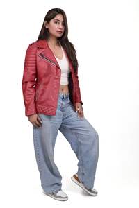 Nueva Chaqueta de Cuero para Mujer, Cuello Camisero, con Cierre y Bolsillos, Estilo Motociclista Corto, Primavera-Otoño, Negra, Ajustada, Casual - Product Image 5