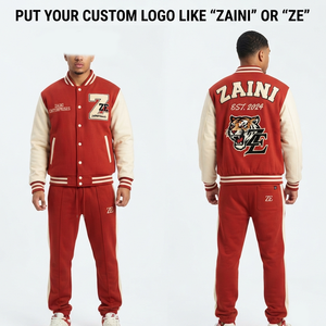 320 GSM Cotton Polyester Fleece Unisex Varsity Tracksuit Red Body for Sleeves Rib Panels Chenille <b>Embroidery</b> Custom Logo Quick - Product Image 1