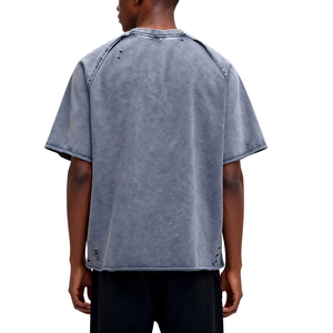 T-shirt Homme Oversize en Coton Délavé à l'Acide, Col Rond, Style Vintage Streetwear Décontracté, Tendance du Marché Américain - Product Image 3