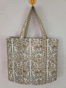 Bolso de playa acolchado de algodón para mujer, bolso de compras de algodón hecho a mano con estampado, bolso de hombro acolchado con estampado para chica - Product Image 3